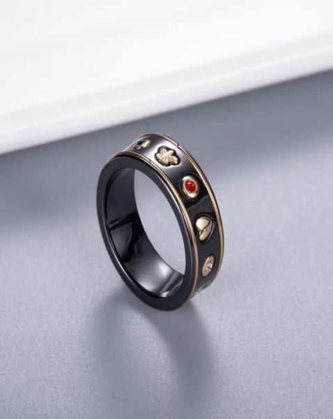 Amante casal anel de cerâmica com carimbo preto branco moda abelha anel de dedo joias de alta qualidade para presente tamanho 6 7 8 91896512