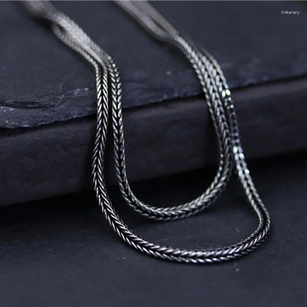 Ciondoli Collana in argento sterling massiccio S925 Donna Uomo Catena di grano a coda di volpe 1,5 mm di larghezza 45-70 cm di lunghezza