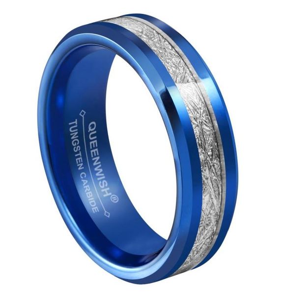 6 mm blauer Wolfram-Ehering-Ring mit Meteoriteneinlage8022448