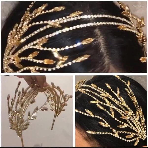 Grampos de cabelo cristal pérola noiva bandana para mulheres folha flor tiara coroa nupcial headpiece acessórios de casamento jóias