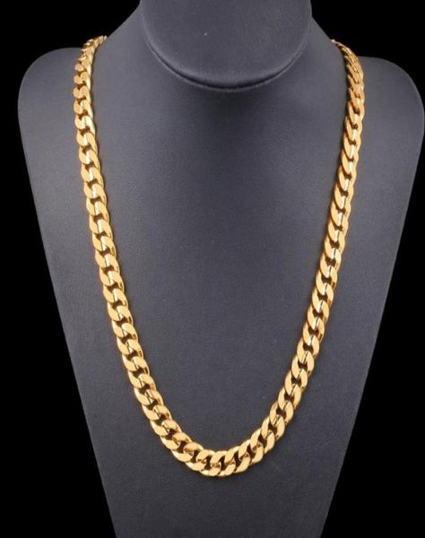 Herren-Halskette, flache Kette, 18 Karat Gelbgold gefüllt, massiver Modeschmuck, 600 mm lang, klassische männliche Panzerkette, Geschenk, 10 mm breit1716759