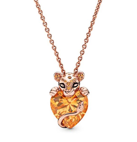 Стерлингового серебра 925 пробы принцесса в форме сердца ожерелье кулон лев животное браслет кулон юбилей вечеринка модные украшения подарок 60 см8793184