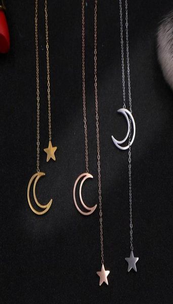 Colore oro Acciaio al titanio Stella Luna Collane Pendenti Collana di dichiarazione di moda Donna Argento Neclace Colar Catene di gioielli3703815