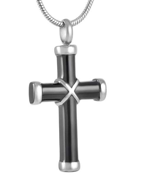 H8350 clássico preto aço inoxidável cremação jóias pingentes embrulhado cruz urna colar para cinzas barato 8708168