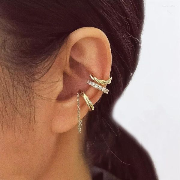 Rücken Ohrringe 3 Teile/satz Zarte Zirkon Clips Ohrring Für Frauen Mode Knorpel Hoop Sets Unisex Ohr Manschette Gefälschte Piercing Schmuck