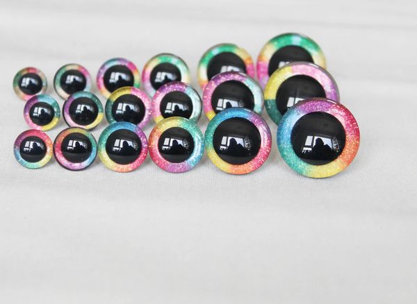 Acessórios de boneca 20 peças 14-16-18-20-24-30mm-35mm 3d arco-íris glitter brinquedo olhos arruela para lã diy boneca de pelúcia opção de cor -- r3 231213