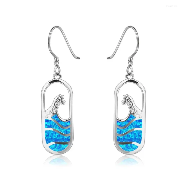 Orecchini pendenti design blu opale Sea World Wave Drop per signora