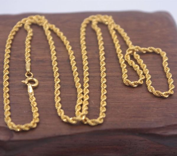 Ketten Echte Reine 18K Gelbgold Kette 2mmW Seil Damen Link Wohlhabendes Geschenk Frauen Halskette