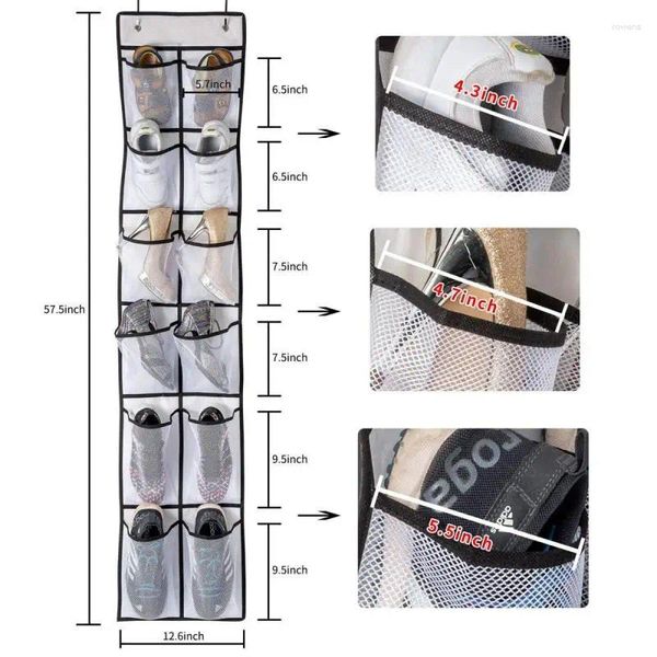 Borse contenitore Armadi camera da letto Griglia in tessuto non tessuto Rete in tessuto bianco a parete sopra la porta Borsa per scarpe per la casa 30x150 cm