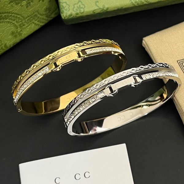 Luxuey Designer 18K Banhado A Ouro Prata Pulseiras Charme Pulseira De Jóias De Cristal Marca Carta Selo De Aço Inoxidável Amantes De Aço Inoxidável Jóias De Presente De Natal