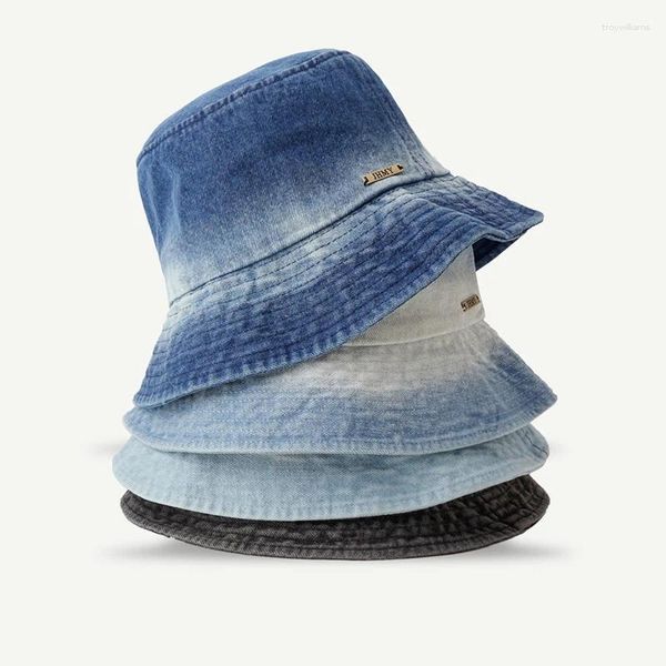 Beretler 2023 Gradyan Boya Kova Şapkası Erkekler Denim Chapeau Unisex Bob Caps Hip Hop Gorros Sun Panama Balıkçı