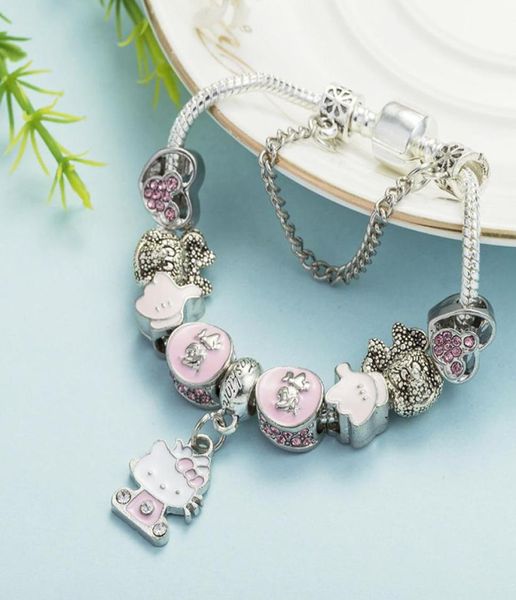 Großhandels-r Kreatives Cartoon-Perlen-Europäisches Charm-Armband Geeignet für den Stil Frau/Kind Rosa Kätzchen-Anhänger DIY-Armband3385447