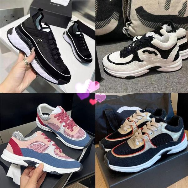 Designer-Damen-Freizeit-Sneaker aus Kalbsleder, Vintage-Turnschuhe, reflektierende Turnschuhe, modische Leder-Chan-Plattform und Schnür-Out-of-Office-Sneaker mit Print