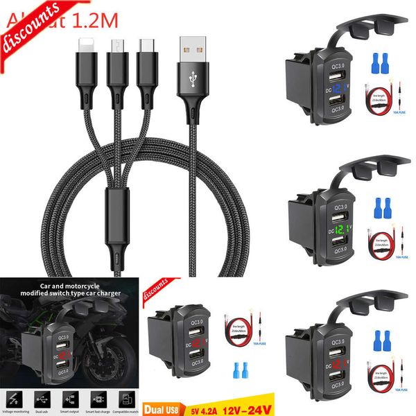 Nuovo altro Elettronica per auto Caricabatteria per auto universale 12V 24V 4.2A Tensione di visualizzazione Doppie porte USB Adattatore per auto impermeabile Caricatore QC3.0 per Iphone Huawei Xiaomi