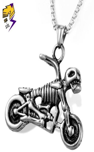 Anhänger Halsketten Gothic Punk Schädel Motorrad Edelstahl Ketten Halskette Männer Vintage Silber Biker Schmuck2972695