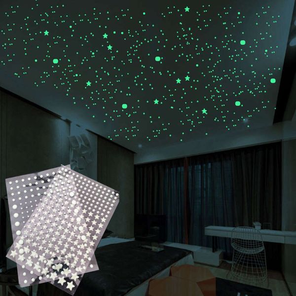 202 Stück/Set leuchtende kleine Sterne und Kreispunkte Wandaufkleber 3D-Blasen-Wandaufkleber für Kinderzimmer Schlafzimmer leuchten im Dunkeln