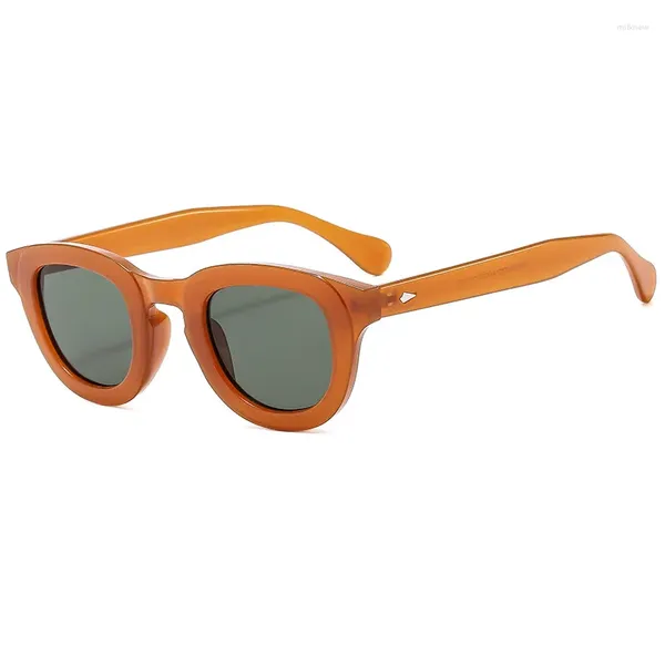 Солнцезащитные очки, модные женские круглые очки UV400, винтажные геометрические заклепки, роскошные дизайнерские очки, мужские коричневые солнцезащитные очки с прозрачными линзами
