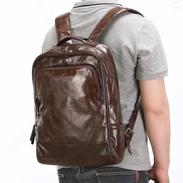 Mochila Highend A4 Vintage Marrom Preto Café Top Grão Couro Genuíno 14 '' Laptop Mulheres Homens Masculino Saco de Viagem M8023