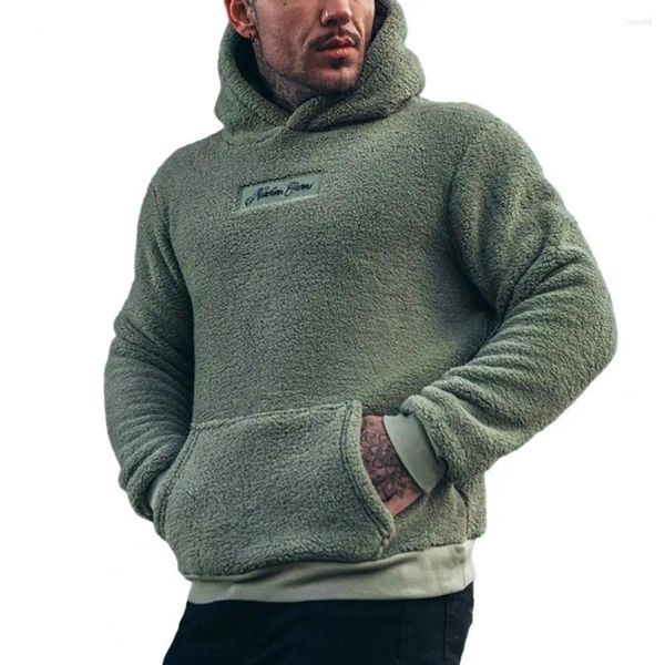 Herren-Kapuzenpullover, Lammwollimitat-Sweatshirt, Winter-Plüsch-warmes Kaschmir-Sweatshirt mit Buchstaben für Komfort