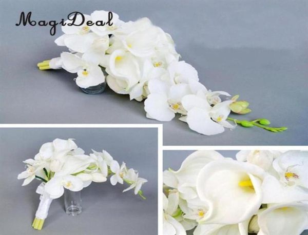 Magideal cascata buquê casamento nupcial flor de seda artificial cal lírio orquídeas 193k5708649