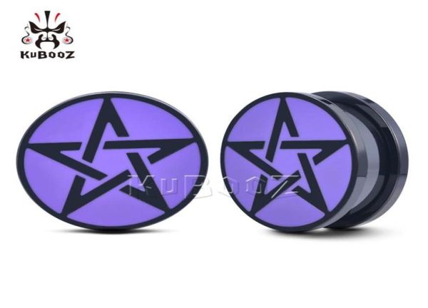 Kubooz tampões para os ouvidos, pentagrama roxo de aço inoxidável, túneis, piercing, medidores de brincos, joias corporais, expansores inteiros 6mm 62089630184