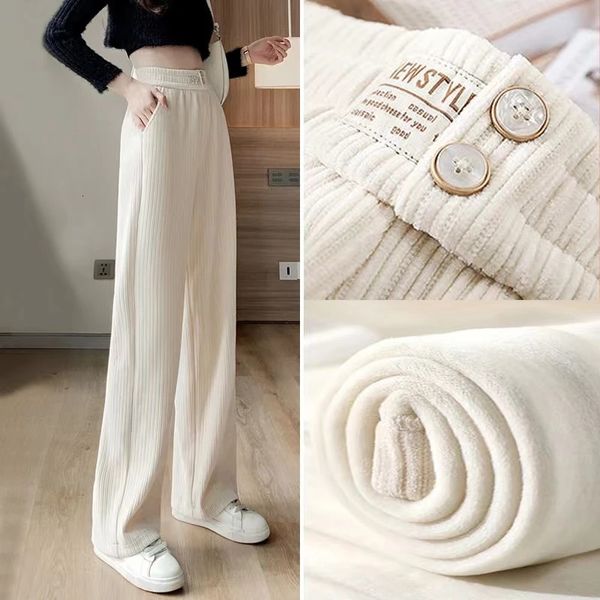 Damenhosen Streetwear Trendy Button Wide Leg Hose Frauen Street Fashion Korean Straight Tube Herbst Winter Warme Y2k Weibliche Hose 2312012