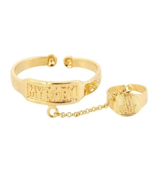 24K vergoldeter Manschettenarmreif und Ring, trendiges Armband mit geschnitztem Buchstaben „My Baby“ für Baby.92102658133855