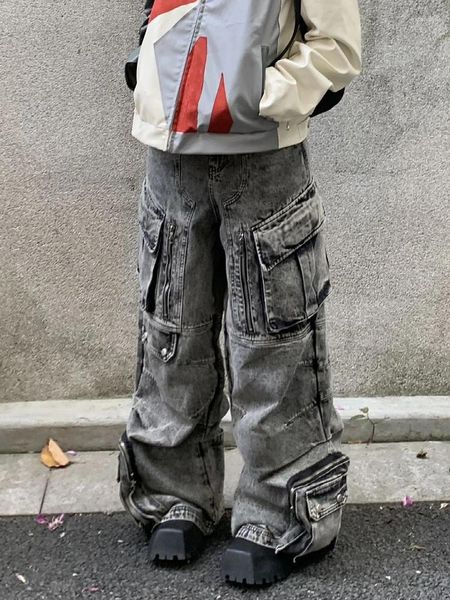 Jeans femininos mulheres academia escura harajuku moda mãe baggy denim calças cyber punk hip-empilhado goth y2k japonês streetwear