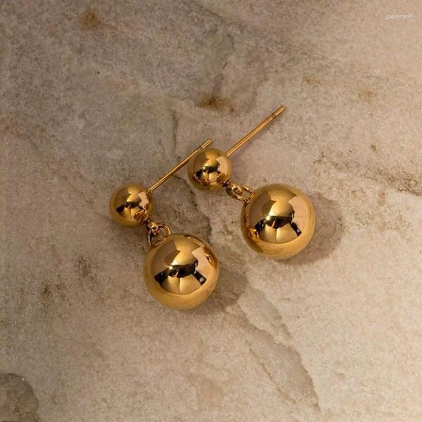 Brincos de argola Uworld Brinco de contas de aço inoxidável 18K PVD banhado a ouro à prova d'água feminino minimalista cor joias criativas