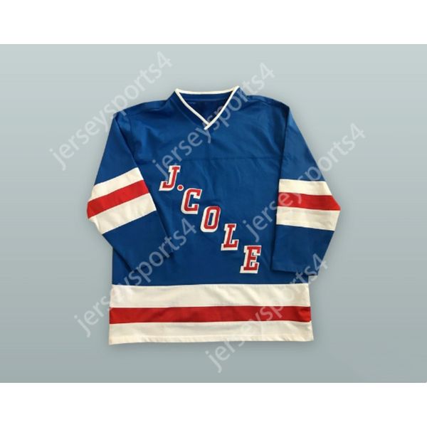 Personalizado J. COLE 14 FOREST HILLS DRIVE AZUL HÓQUEI JERSEY NOVO Top Costurado S-M-L-XL-XXL-3XL-4XL-5XL-6XL