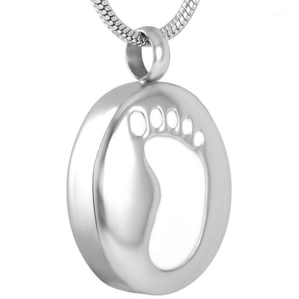 IJD9179 Edelstahl Baby Fußabdrücke Runder Einäscherungs-Gedenkanhänger für Asche Urne Souvenir Andenken Halskette Jewelry1325J