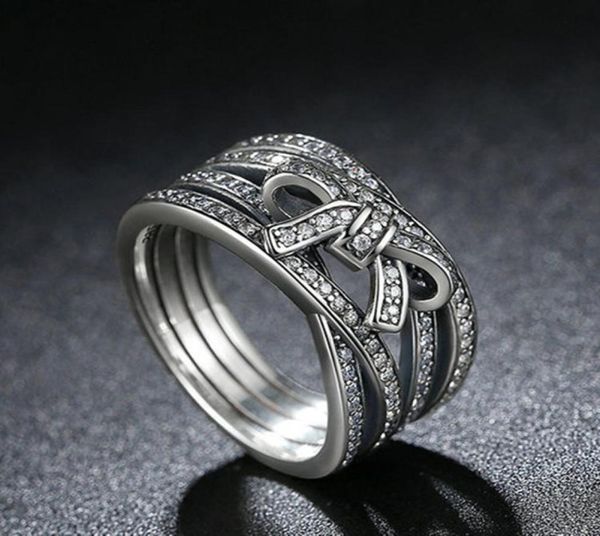 All'ingrosso- Set di ANELLI con fiocco in argento 925 reali Scatola originale per anelli di fidanzamento con diamanti CZ Accessori moda4067064