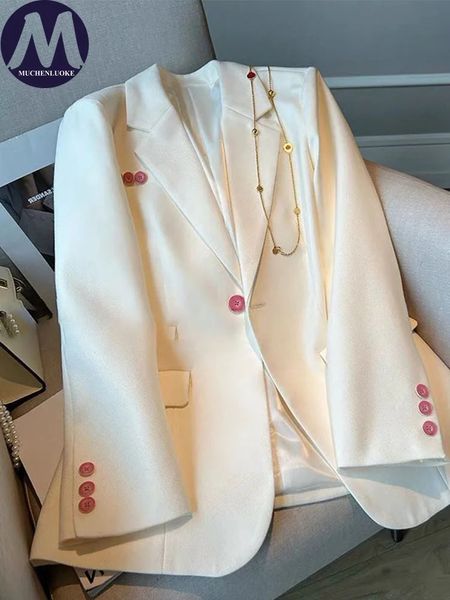 Frauen Anzüge Blazer Blazer Frau Frühling Herbst Elegante Lose Single Button Weiß Mäntel Koreanische Mode Casual Kleidung 231213