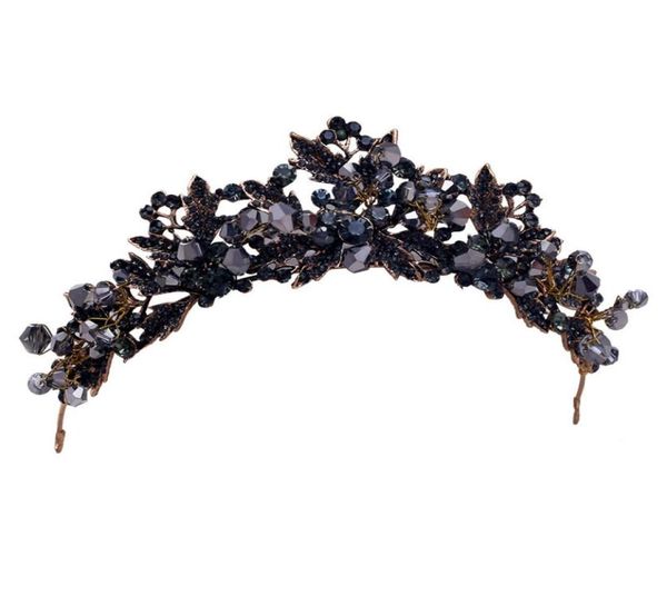 DIEZI Barocco Nero Perline di cristallo Diademi da sposa Corona di strass Diadema Spettacolo Velo Tiara Fasce Accessori per capelli da sposa Y2008022370