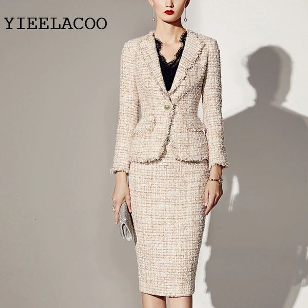 İki Parça Elbise Profesyonel Takım Tweed Ceket Etek Pullar Flash Kumaş Bahar / Sonbahar Kadın Ceket İş Bayanlar 2 Parça Etek Takım 231212