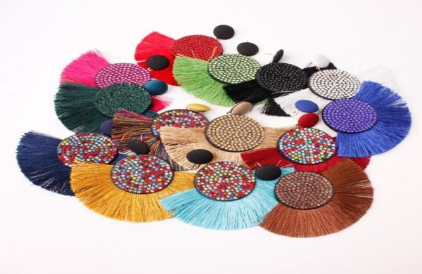 Bohemian Boncuklar Tassel Sarkla ve Avize Küpe Kadın Moda Yaratıcı Fan Damla Spot Renkli Rhinestones 14 Renk Whole4121462