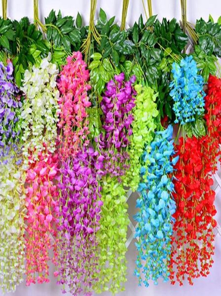 Silk Wisteria artificiale Fiore arredamento per matrimoni viti appeso alla sposa rattan ghirlanda per casa giardino wll5966185777