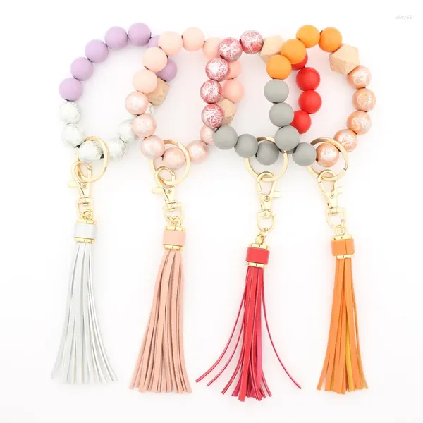 Portachia portachiave cerevetti cereali per perle in legno stampato multicolore per perle in legno Braccialetti Braccialetti Auto Braccialetta per le donne Summer Sweet Gioielli per donne