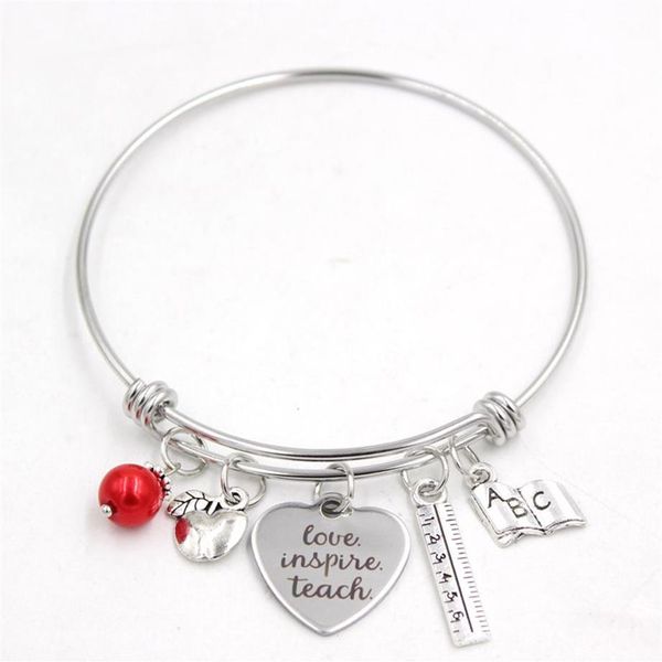 Intero bracciale in acciaio inossidabile filo regolabile braccialetto libro righello insegnante braccialetto con ciondoli braccialetto gioielli donna insegnanti Gift297U