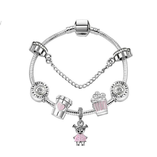 17-21CM Braccialetti con perline con ciondoli Dolce ragazza carina Ciondolo Bracciale in argento 925 Gioielli fai da te come regalo1941