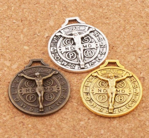 Lega Gesù Benedetto Medaglia Patrono Crocifisso Croce Charms Argento antico Oro Bronzo Pendenti 24x21mm L1658 Risultati dei gioielli Compone9452053