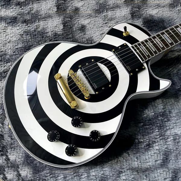 Zakk Wylde bullseye branco preto guitarra elétrica EMG 8185 captadores ouro truss rod capa branco MOP bloco dedo incrustação