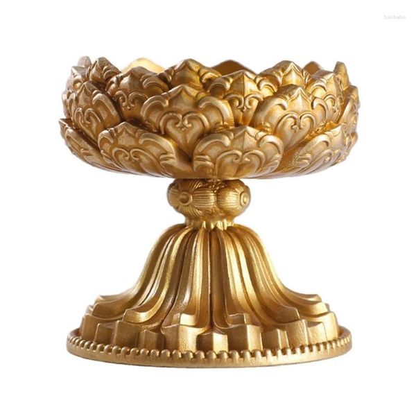 Castiçais de metal flor castiçal de bronze lâmpada de manteiga tibetana altares suprimentos 594c