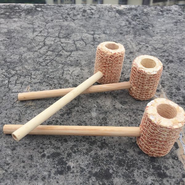 Novo estilo de tubos de madeira de espiga de milho natural portátil tubo de fumo de tabaco design inovador bambu bocal de madeira titular handpipes