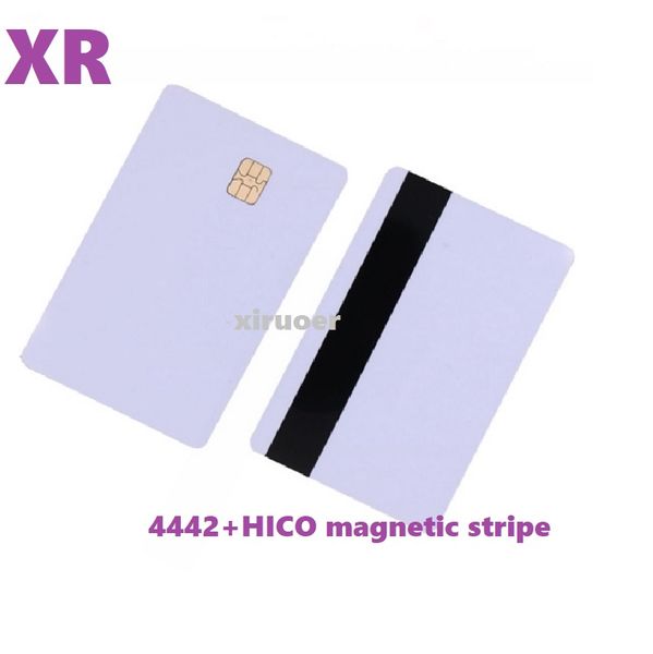 Estoque ! 4442 chip com cartão ic de contato de tarja magnética hico 2 em 1 cartões em branco pvc ic cartões de listra magnética para impressora térmica