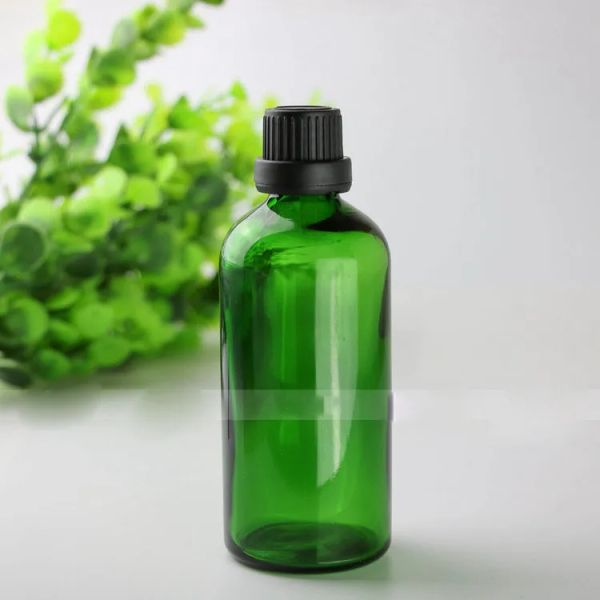 wholesale E Liquid E Juice Bottiglie di vetro verde 100 ml Bottiglia di vetro BIg da 100 ml con punta sottile Coperchi a testa grande per olio per trucco cosmetico ZZ