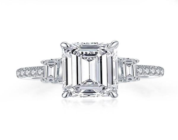 Anelli Anziw 925 Sterling Zilveren 3 Karaat Emerald Cut Engagement Ring Voor Vrouwen 3Steen Gesimuleerde Diamond Wedding Band5677832286993