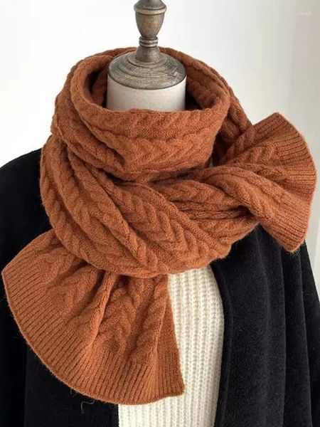 Schals Retro Einfarbig Twist Strickkorn Faden Mode Bequem Einfach Frauen Schal Herbst Winter Verdickt Warmer Kragen Langer Schal