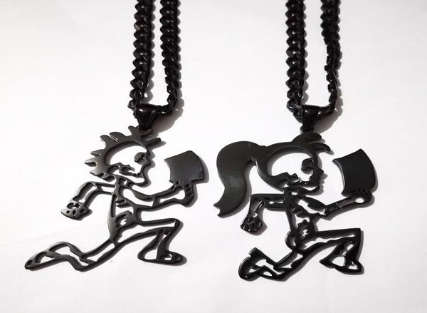 Aço inoxidável Hatchetman PRETO juggalette Esqueleto 2quot Ssteel CHARM INSANE CLOWN POSSE TWIZTID RARE preto Curb chain neckl8486923