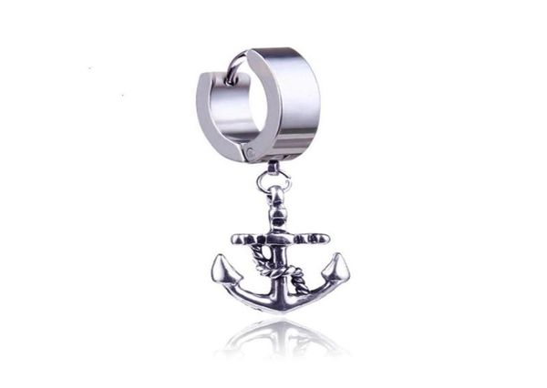 Dangle Chandelier Stainless Steel Punk Earrings For Men Ship Anchor Silver Color Piercing Ear Stud Drop Fashion Jewelry 1pcs8067131